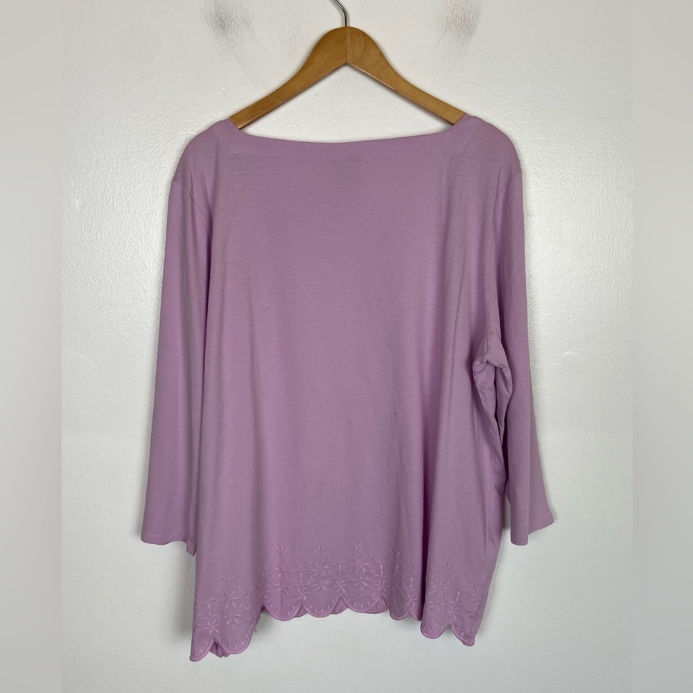 Chico's Eyelet 3/4 Sleeves Top Size 4 Us XXL Square Neck Scalloped Embroidered - Picture 2 of 8